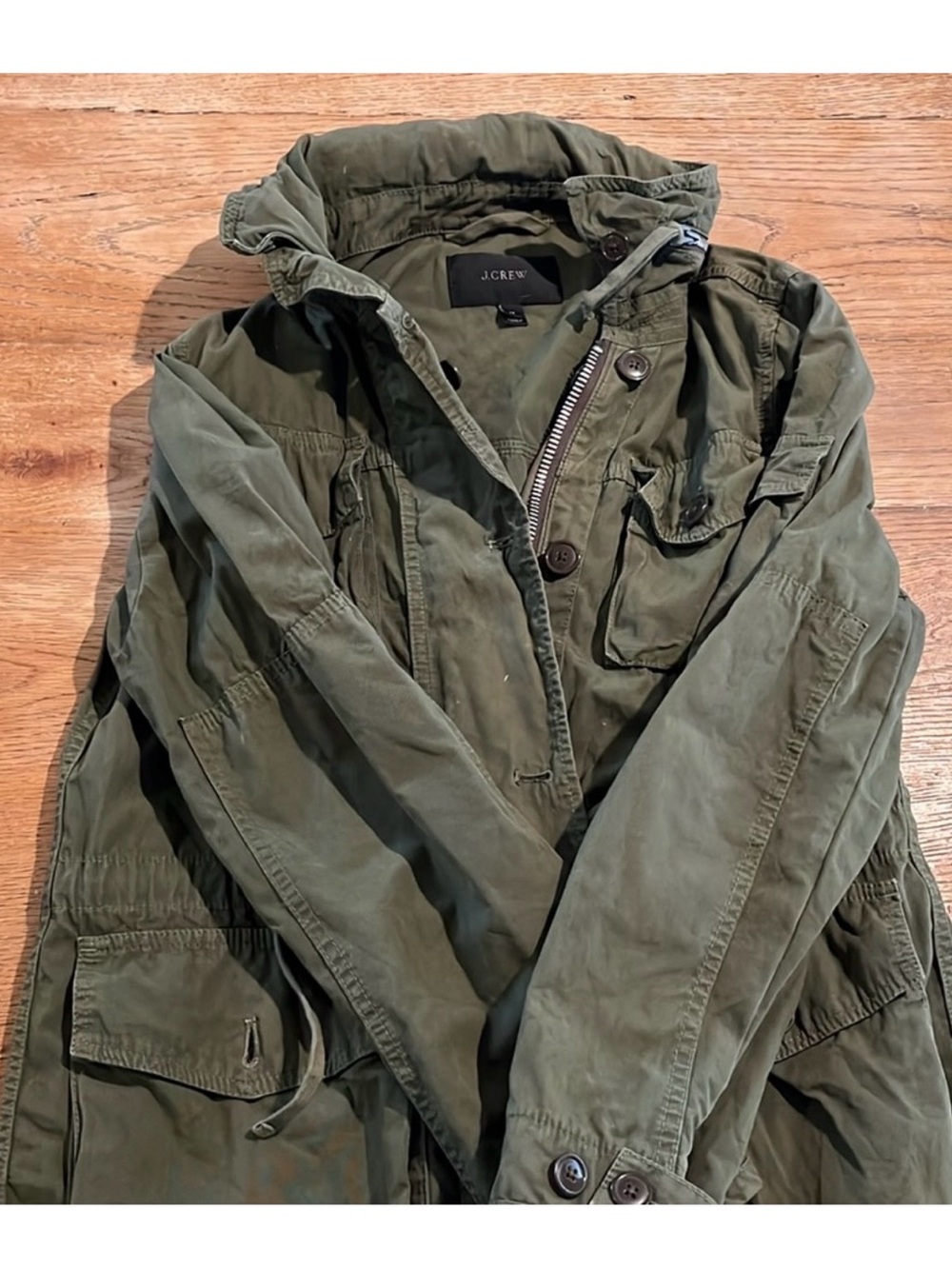 J Crew Olive Utility Jacket - Women's Military-Inspired Coat - Picture 4 of 6